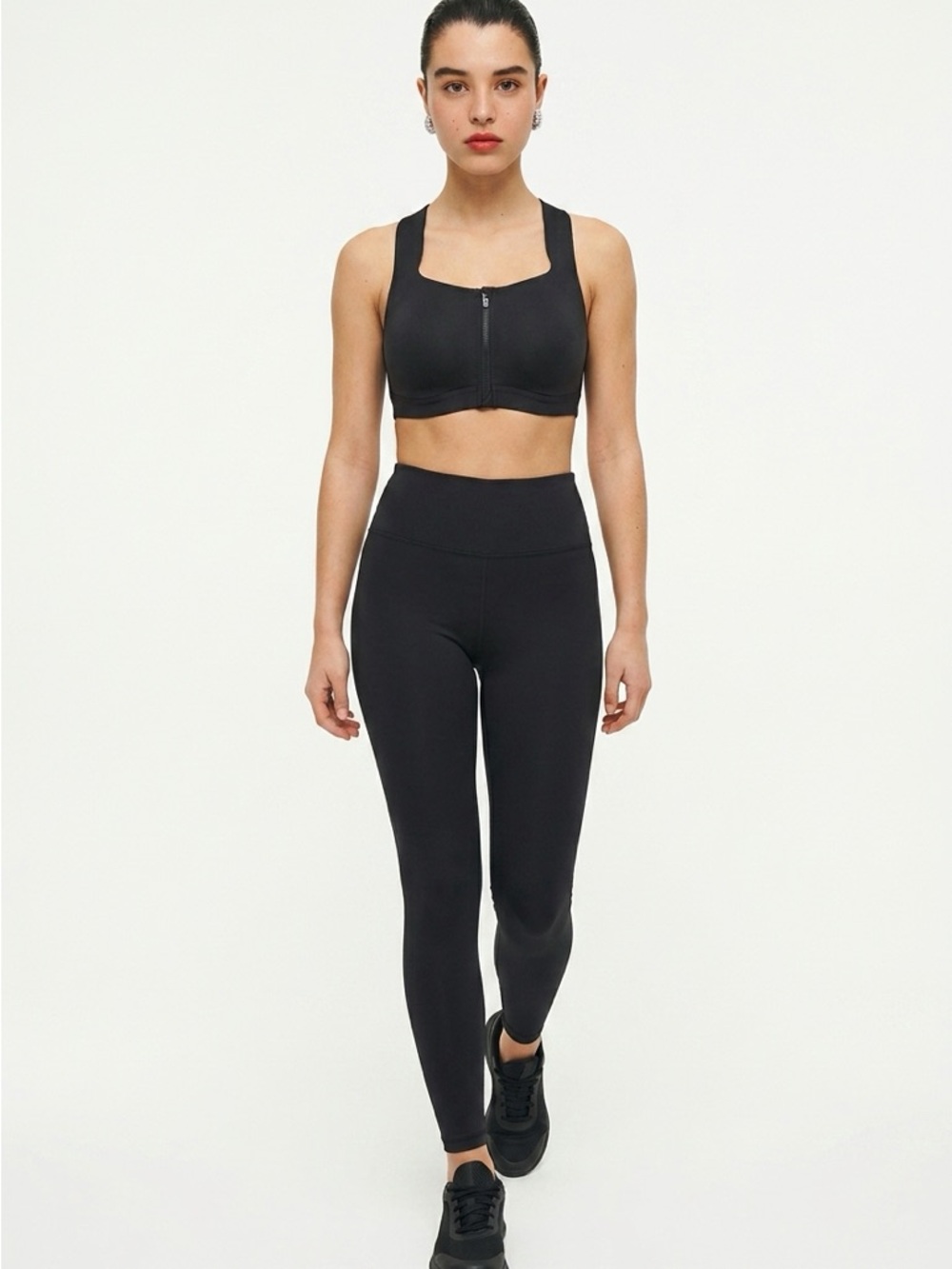 All In Motion Black Zip-Front High Support Wirless Women 38D Durable Sports Bra